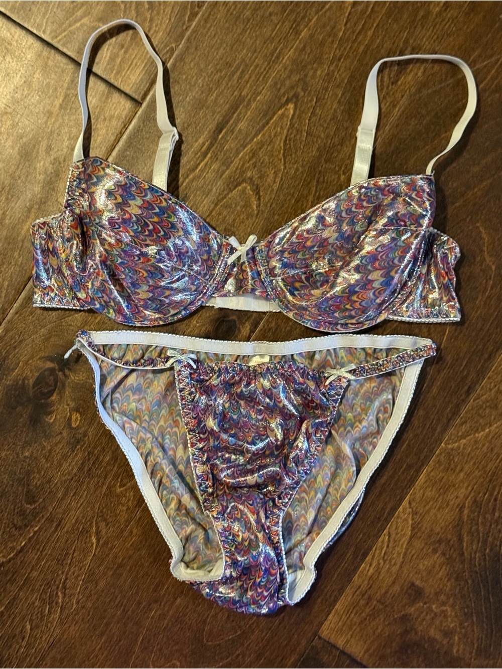 Y2K Mall Era Iridescent Shimmer Bra And Panties Set